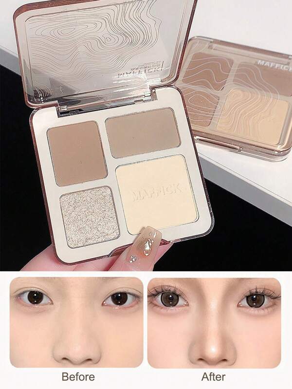 4-Color Contour & Highlighter Palette-Matte & Shimmer Face Sculpting And Natural Glow Long-Lasting Blendable Makeup