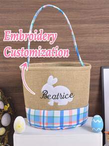 Customized Embroidered Easter Basket, Custom Rabbit Basket, Kids' Easter Basket, Baby Girl And Boy Basket, Easter Activity Egg Basket, Easter Gift, Egg Basket, Easter Basket Decor Eggs, Rabbit Storage Basket Handbag, Can Be Customized With Baby Name And Blessing