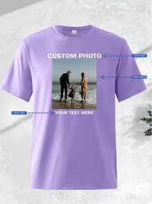 [T-Shirt DIY Customized Photos & Text] DIY Pattern Customized T-Shirts, Round Neck T-Shirts, Four Season Knitted Fabrics, Regular Fit, With Exclusive Printed Design, Suitable For Both Men - Mauve Purple - View 2