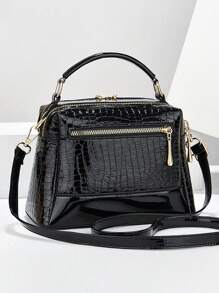 Fashionable Shiny Leather Pillow Bag Large Capacity Women Elegant Handbag Shoulder Crossbody