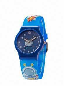 1pc/Set Astronaut Pattern Macaron Color Series Children's Watch, Colorful Plastic Strap Boys Girls Student Watch Suitable For Birthday Gift, Halloween Gift, Year-End Promotion, Singles Day - Blue - View 3