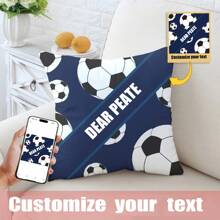 1 件定制个性化足球图案方形头枕垫，100% 涤纶编织现代印花拉链开合混合颜色 - 藏蓝色 - 查看 8