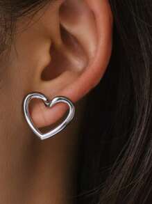 2pcs New Arrival Cute Curved Line Heart Stud Earrings For Women, Stainless Steel Earrings For Daily Wear & Commute