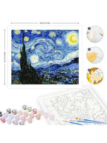 1 pieza/2 piezas Juego de pintura digital al óleo con diseño personalizado de noche estrellada y luna, utilizado para decoración de dormitorio y decoración de pared, el mejor regalo para amigos 40x50cm/16x20in sin marco