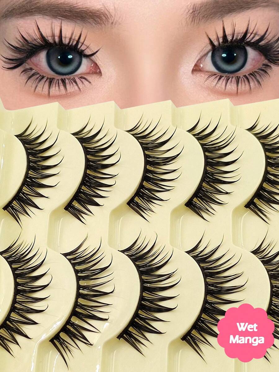 Asiteo 5对装动漫尖刺假睫毛 - 自然纤细假睫毛，新手友好，可重复使用，非常适合角色扮演和漫画爱好者 - 尖尾漫畫款 - 查看 1