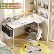 EnHomee 40 Inch Small L Shaped Desk With Storage Shelves & Side Bag, Computer Desk With Power Outlets, Reversible Desks With X-Shaped Support For Bedroom, Home Office, Mother's Day Decor, Room Decor, Home Decor - Xem 5