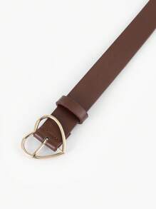 1pc Fashionable & Versatile Plus Size Gold Heart Buckle Belt Summer, School Fall, Autumn, Halloween - Coffee Brown - View 3