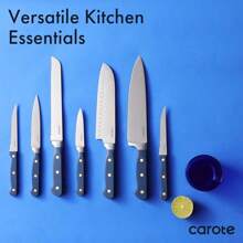 CAROTE 11 Pieces Knife Set With Block For Kitchen, Stainless Steel Razor-Sharp Blade, Triple Riveted Ergonomic Handle, Wooden Magnetic Block, Essential Knife Block Set, Beigeprompt Goods - Blue-wS - View 5