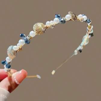 1 件珍珠贝壳头带，海星设计，优雅复古风格发饰，时尚头饰，发带，发箍