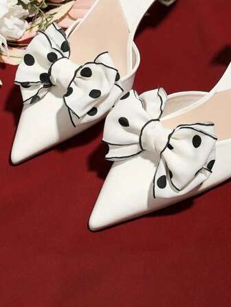 1 Pair Black & White Polka Dot Silk Bow Clips, Suitable For Hat, Headwear, Bag, Clothing Decoration, Fashion Accessories