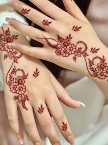 1-2pcs Tattoo Stickers, Free Gift Flower Henna Temporary Tattoo Stickers, Waterproof, Sweat-Proof PVC One-Time Use Realistic Tattoo Stickers, Suitable For Fashion Enthusiasts Daily Use - Red - View 3