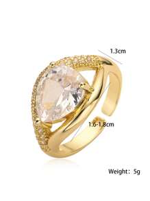 1pc elegante luxuoso 18K banhado a ouro cobre zircônio anel aberto geométrico, adequado para uso diário