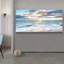 1 pièce Grande affiche sur canevas sans cadre - Art moderne, œuvre murale de plage, impression de coucher de soleil sur l'océan, décoration murale côtière et nautique pour le salon, la chambre, le bureau à domicile, la salle de bain, la cuisine - œuvre d'art contemporaine pour usage intérieur