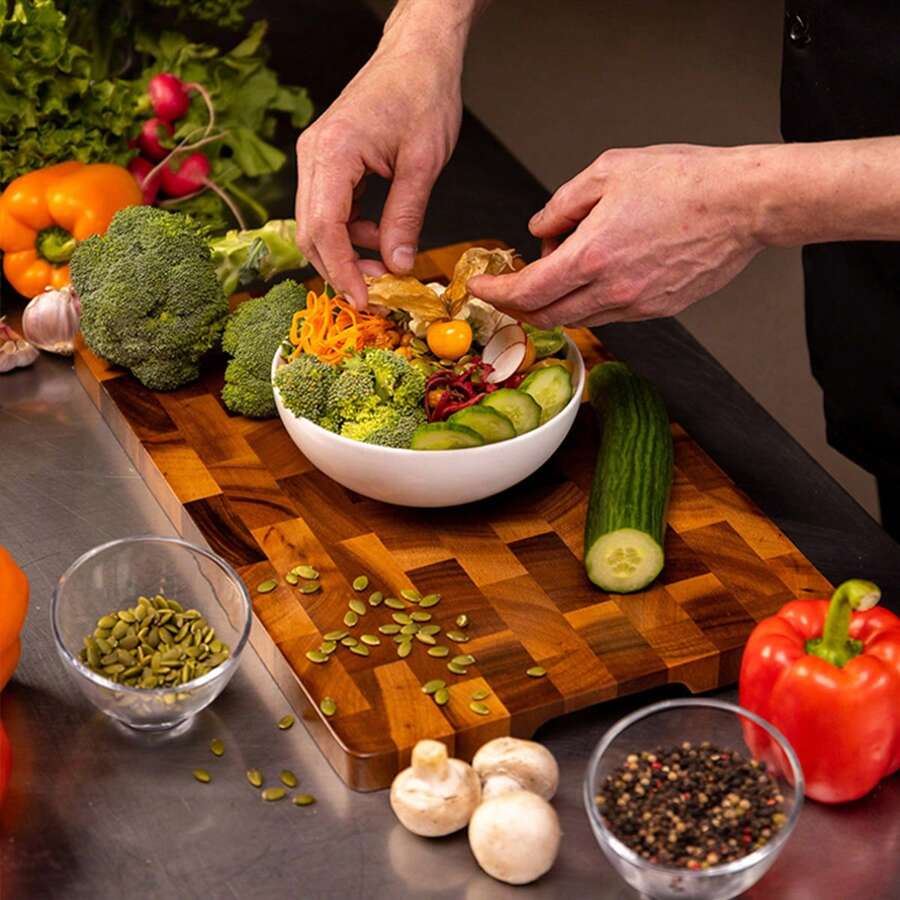 1 件像素风格木制切菜板，玫瑰木几何图案切菜板，家庭用厨房准备板 - 彩色 - 查看 1