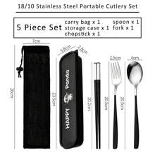 Portable Cutlery Set With Case & Bag, Cartoon Panda Travel Utensils, Portable Silverware Set For Work, 18/10 Stainless Steel Reusable Travel Cutlery Set, Fork And Spoon Chopsticks Set For Camping, School, Picnic, Gadgets, For Lunch Box,School Supplies