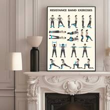 1pc, Canvas Hanging Painting, Framed Canvas Painting And Poster, Wall Art, Ready To Hang, Resistance Band Workout Poster - Canvas Wall Art Print For Home Gym Decor, Workout Chart For Indoor Fitness Training, Printed Art Poster For Living Room, Bedroom, Home Office Decor - Sports Theme, Art Decor Modern Vintage Style, Spring Decor Gifts Birthday Graduation