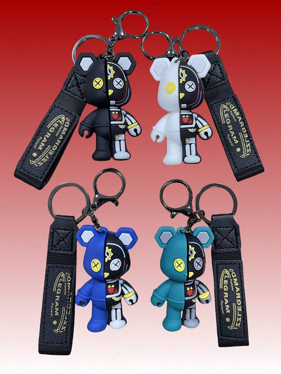 1-2pcs Cartoon Mechanical Teddy Bear Keychain, Car Key Chain, Home/Office Key, Anti-Lost Chain, Cute Bear Pendant, Mom Keyring, Bag Accessory, Backpack Lanyard, Delicate Decorative Key Chain - Multicolor - View 1