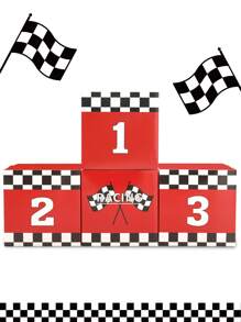 4 piezas de 27cm Cajas de decoración con tema de carreras, diseño de podio a cuadros negros y blancos, decoración de fiesta de cumpleaños con tema de autos, decoración de centro de mesa con patrón de bandera de carreras, suministros de fiesta de cumpleaños, decoración de fondo fotográfico de carreras, regalos de fiesta - carreras - Ver 3