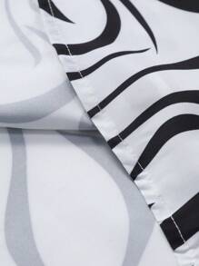 Black & White Striped Print Short Sleeve Shirt And Solid Color Shorts 2Pcs Set, Summer - Black and White - View 6