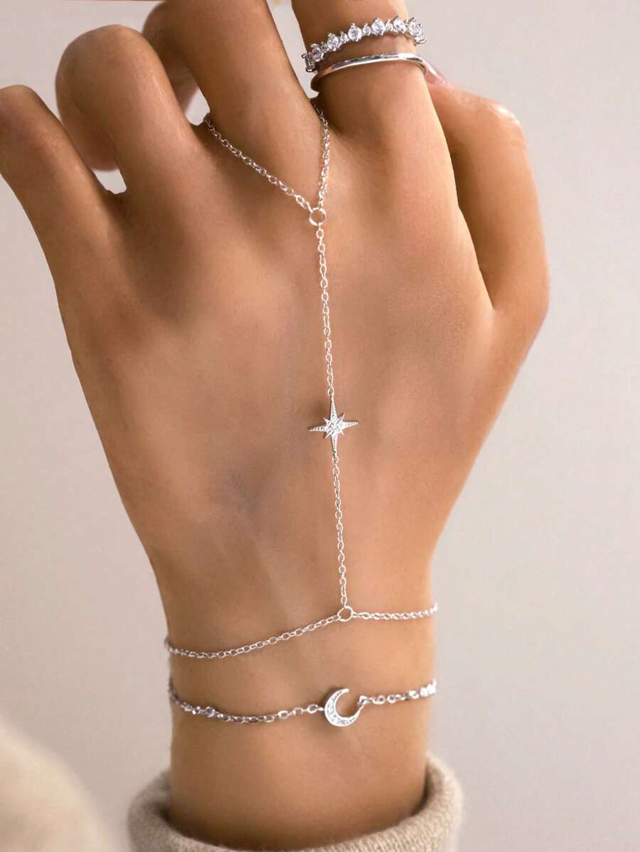 1pc 925 Sterling Silver Octagonal Star Diamond Ring Bracelet, Sterling Silver Bracelet Hypoallergenic, Suitable For Women Daily/Party/Dating Wear - Eight-pointed Star Bracelet - View 1