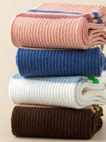 5 Pairs Of Women's Socks Are Suitable For All Seasons Multi-Colored Stripes Simple Fashion Soft Breathable Sweat Absorption Daily Casual Sports Mid-Tube Socks