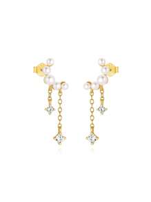 1pc 925 Sterling Silver Star & Moon Stud Earrings, Elegant Jewelry For Ear Cartilage Piercing, Suitable For Daily Wear, Weddings, Parties, Engagements, Anniversaries, Valentine's Day - Gold - View 4