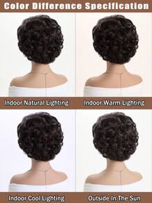 女士 10 英寸自然卷曲短棕色假发，带刘海，合成纤维，蓬松，适合日常佩戴、节日、万圣节服装、派对 - 彩色 - 查看 8