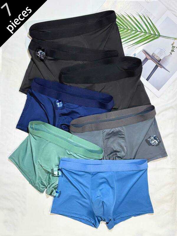 7 pièces/set de sous-vêtements pour hommes - boxers confortables, doux et , sous-vêtements de sport en soie glacée de couleurs assorties