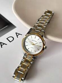 sottas Đồng hồ nữ vàng thời trang mới, phong cách Hàn Quốc tối giản và thanh lịch, dây đeo thép đa năng, đồng hồ đeo tay thạch anh chống nước sang trọng - trắng - Xem 2