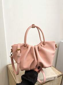 1 Pc Fashionable Elegant Versatile And Elegant Solid Color Lichee Pattern PU Leather Multifunctional Pleated Cloud Bag Double Handle Zipper Strap Detachable Long Shoulder Strap Women's Handbag Can Be Slung Diagonally Suitable For Daily Commuting Leisure Shopping And Casual Clothing Matching