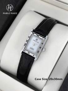 Pablo Raez 1pc Silver Gorgeous Watch Vintage Women Dress Watch Stainless Steel IPS Plated Rectangle Square Case Elegant Top Brand New Design Dress Quartz Retro Watch For Lady Fahionable