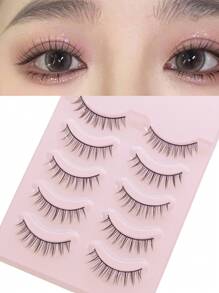 5 Pairs Full Strip Style False Eyelashes - Natural Curl, Thick, Long, Soft, Crossed, Winged, Black Band But Not Scratchy, Charming Cartoonish Looking, Reusable, Suitable For Daily Life, European And American Style, Portable, Easy To Apply