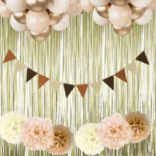 Neutral Boho Party Decorations, Gold White Beige Wedding Decor, Baby Shower, Bridal Shower, Birthday, Engagement, Bachelorette, Anniversary, Graduation, Christmas, Thanksgiving, New Year, Holiday Party Supplies Home Party Supplies - Khaki Happy Birthday Set - View 1