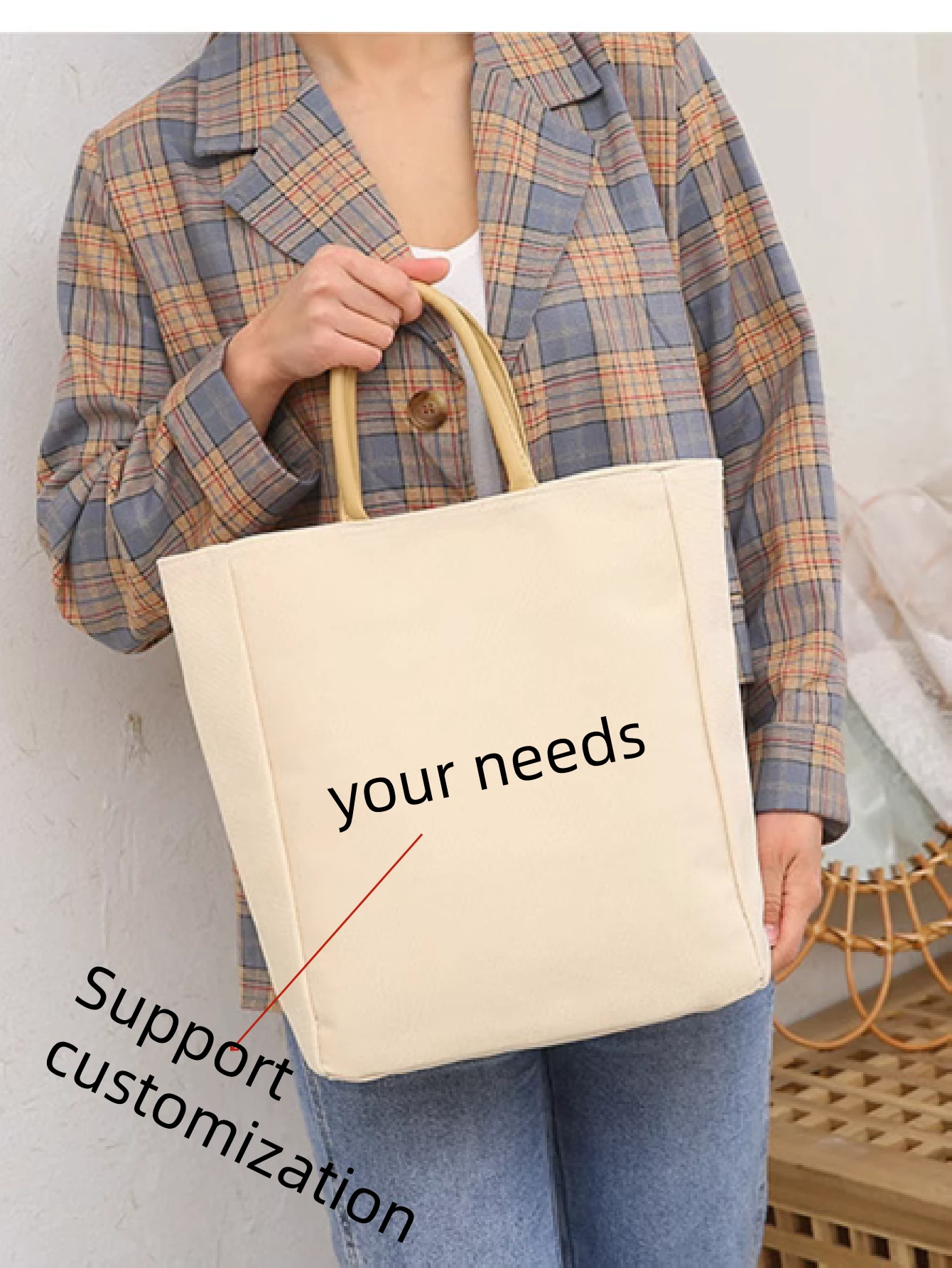 Custom Text/Image Canvas Tote Bag, Suitable For Students To Carry Books To School, Office Workers For Simple Documents, Vertical Style Casual Cloth Bag For Women, Thickened Fashion Canvas Handbag - Multicolor - View 1