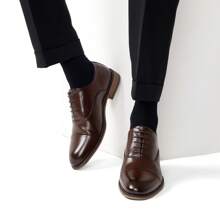 Men's Lace-Up Leather Shoes, Classic Oxfords Formal Dress Shoes Brogues Derby, Comfortable School Shoes For Boy, Teen In Business, Party And Wedding - Rust Brown - View 3