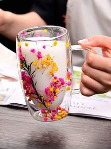 450ml/15.22oz 双层耐热玻璃杯，花瓣设计，适合咖啡、茶、奶茶，理想的节日/生日礼物 - 彩色 - 查看 10