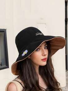1pc Double-Sided, 3D Tailored, 11cm Wide Brim Hat, Face-Slimming, Adjustable, Soft & Comfortable, Breathable, Foldable & Portable, UV Protection, Floral Accent, Internal Soft Lining, Non-Deformable, Excellent For Photos, Fashionable & , Suitable For Back To School, Travel, Cycling, Outdoor, Hiking, Gatherings And More Occasions
