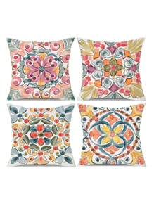4 件曼陀罗图案羊毛枕套，简约优雅的沙发装饰垫套