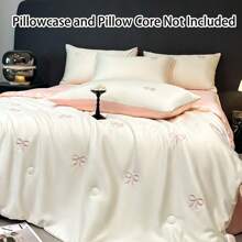 1pc Silky Butterfly Embroidered Lightweight Luxury Duvet, All-Seasons Use, Machine Washable - Pink Jade - View 2