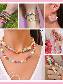 Polymer Clay Beads Bracelet Making Kit With Rope Loose Spacer Beads DIY Arts Friendship Crafts Gifts For Jewelry Making Kit Bracelets Necklace Earring Random Style