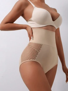 1件装女士无缝高腰提臀性感镂空透气提臀塑身内裤收腹三角裤塑身内衣