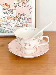 1pc Rustic Ceramic Cup & Saucer Set, French Girl Style Coffee Cup, Retro Nostalgic Milk Cup, Breakfast Cup, Latte Cup, Sweet Afternoon Tea Plate, Snack Plate, Suitable For Cafes, Tea Houses, Parties, Gifts For Best Friends