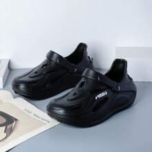 Women's Fashionable Hollow Slip On Shoes, Thick Sole Mule Shoes, New Summer Colorblock Breathable Closed Toe Anti-Slip Backless Sandals, Soft Bottom Versatile Comfortable Indoor/Outdoor Garden Clogs - Black - View 3