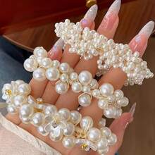 3pcs Set Fashion Crystal & Faux Pearl Floral Headband - Suitable For Daily Wear Or Vacation, Fall Decor, Fashion Accessory, Pop Culture Theme, All Seasons