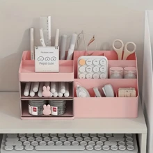 Cartoon Rabbit Drawer Style Makeup Storage Box, Plastic Jewelry And Lipstick Organizer, Polished Surface, Student Desktop Stationery Storage Box, Cosmetic Organizer, Minimalist Design