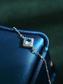 1pc S925 Sterling Silver Square Cubic Zirconia Geometric Women Bracelet, Fashionable & Elegant Everyday Jewelry - Silver - View 3