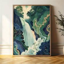 Impressão de Arte em Tela com Paisagem de Cachoeira Inspirada no Estilo de Hokusai - Arte Decorativa Retrô Clássica, Para Decoração de Parede da Cozinha, Escritório Doméstico, Banheiro, Sala de Estar, Quarto - Pôster de Tinta, Orientação Retrato, Decoração de Fazenda de Outono/Inverno Interno, Presente Ideal para Hall e Espaços de Estar - 1 Peça Presentes Graduação Aniversário Decoração Costeira Decoração Costeira Decoração de Praia