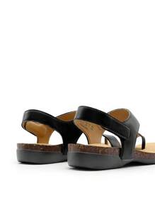Women Sandals Orthopedic Arch Support T-Strap Flat Sandals Memory Foam And Cork Footbed Summer Comfortable Walking Casual Shoes - 黑色 - 查看 8