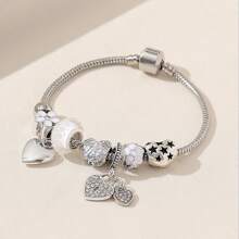 1 件 Y2K 风格粉色水钻心形油滴 DIY 手链，时尚适合女性和学生 - 銀色 - 查看 3