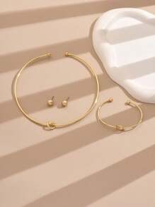 4 pièces/Set de bijoux élégants et minimalistes comprenant boucles d'oreilles, bracelet et collier pour femmes